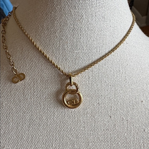 Dior Jewelry - Christian Dior CD Circle Logo Pendant Necklace Gold Rope Chain 15.5-17.5"